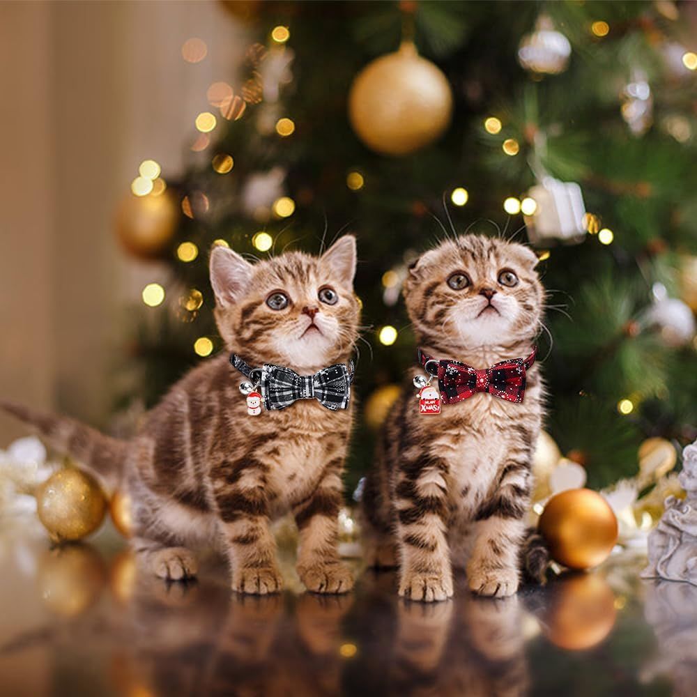 4 Pack Christmas Cat Collars with Adjustable Breakaway Bow Tie Bell Plaid Snowflake Xmas Pet Supplies for Cats - Luxe Whiskers