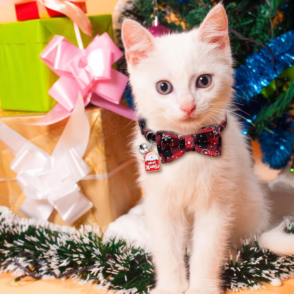 4 Pack Christmas Cat Collars with Adjustable Breakaway Bow Tie Bell Plaid Snowflake Xmas Pet Supplies for Cats - Luxe Whiskers