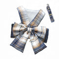 Navy Blue Plaid Bow Cat Vest Harness - XS