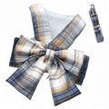Navy Blue Plaid Bow Cat Vest Harness - S