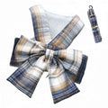 Navy Blue Plaid Bow Cat Vest Harness - M