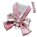 Pink Plaid Bow Cat Vest Harness - S