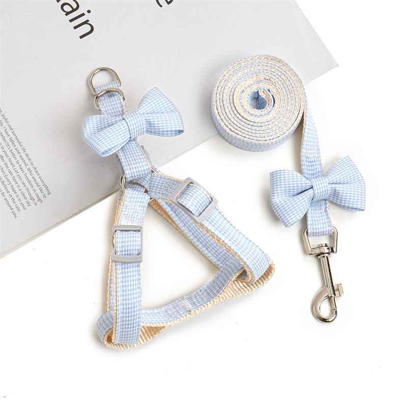 Nylon Houndstooth Dog Leash Cat Harness Blue 1.0cm 1.0cm recommend 1.50 kg-3.50 kg - Luxe Whiskers