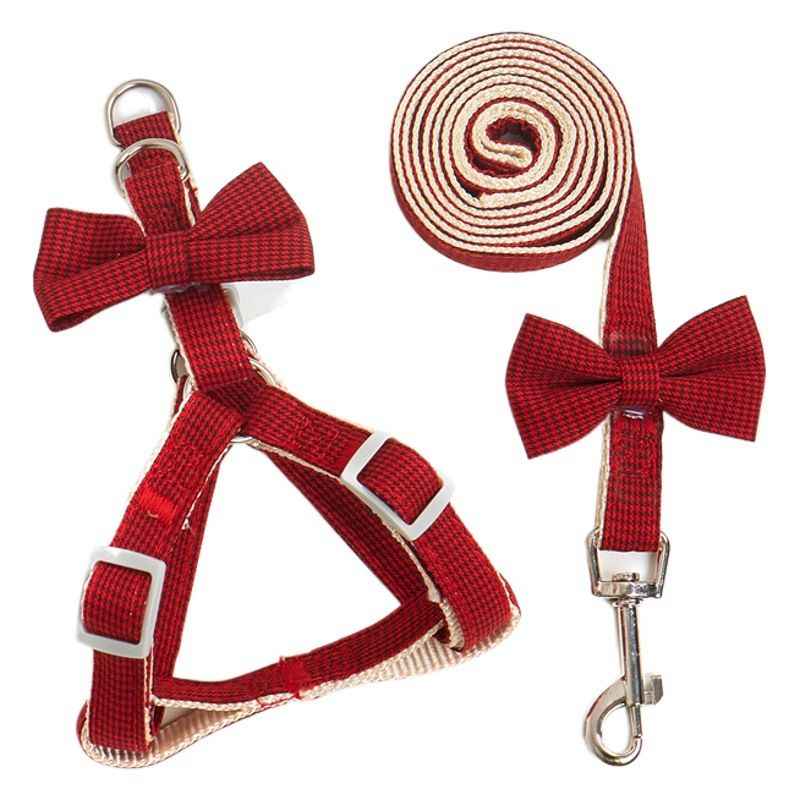 Nylon Houndstooth Dog Leash Cat Harness Blue 1.0cm Red 1.0cm recommend 1.50 kg-3.50 kg - Luxe Whiskers