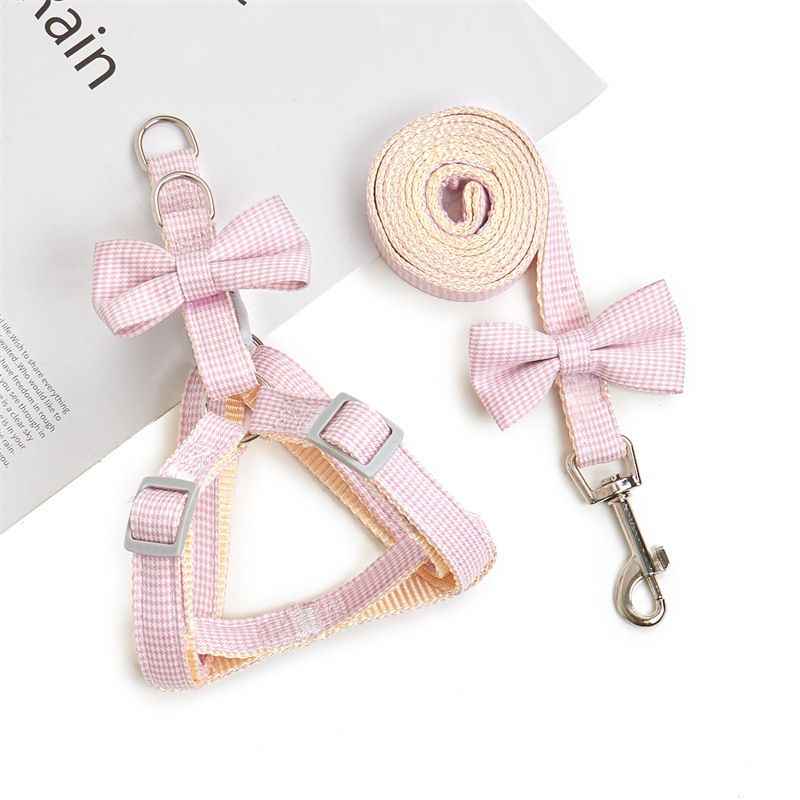 Nylon Houndstooth Dog Leash Cat Harness Blue 1.0cm Pink 1.0cm recommend 1.50 kg-3.50 kg - Luxe Whiskers