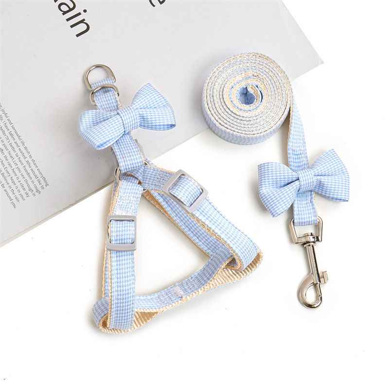 Nylon Houndstooth Dog Leash Cat Harness Blue 1.0cm Pink 1.0cm recommend 1.50 kg-3.50 kg - Luxe Whiskers