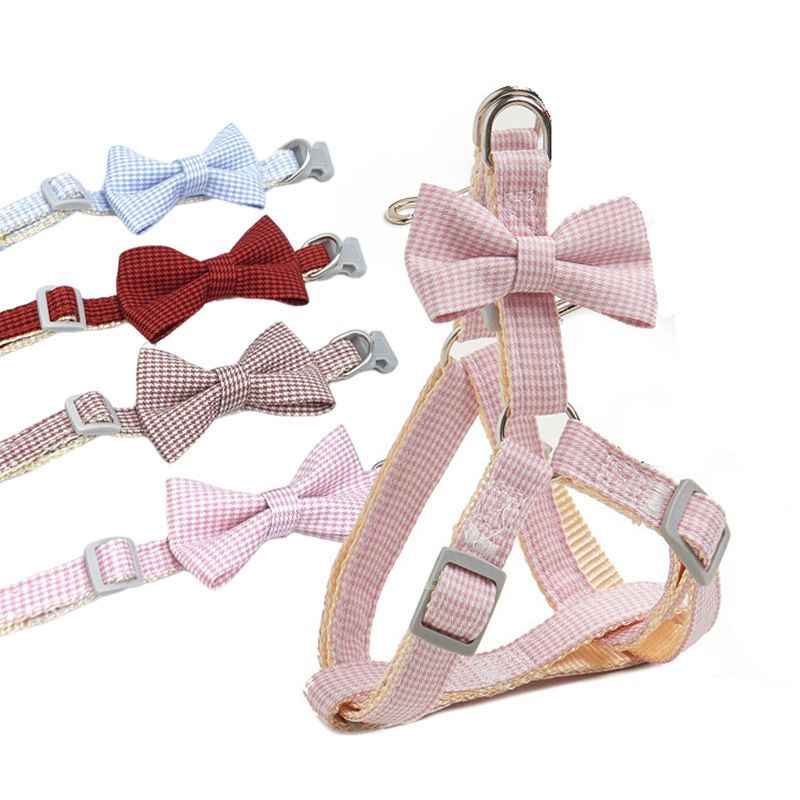 Nylon Houndstooth Dog Leash Cat Harness Blue 1.0cm Pink 1.0cm recommend 1.50 kg-3.50 kg - Luxe Whiskers