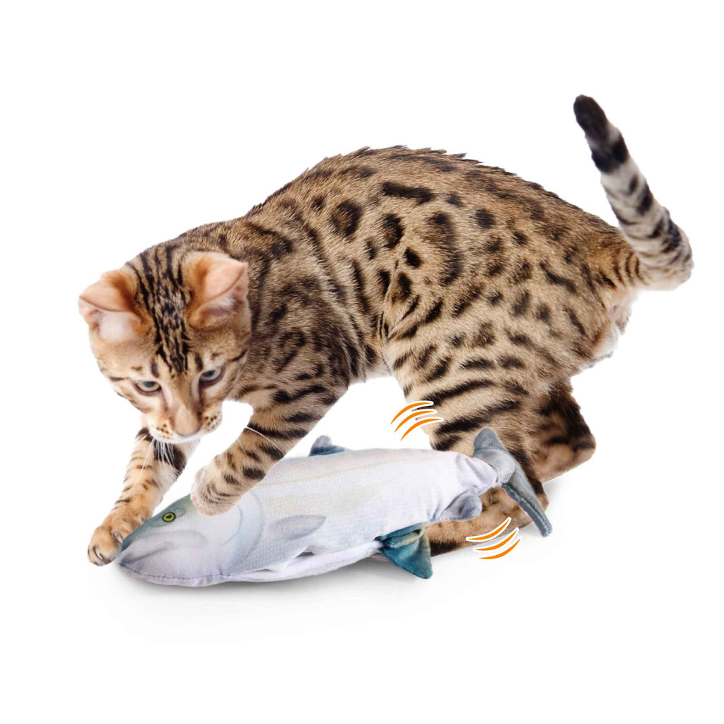 Jittering Sardine Cat Toy Flopping Dancing Fish + Catnip Silvervine Electric USB - Luxe Whiskers