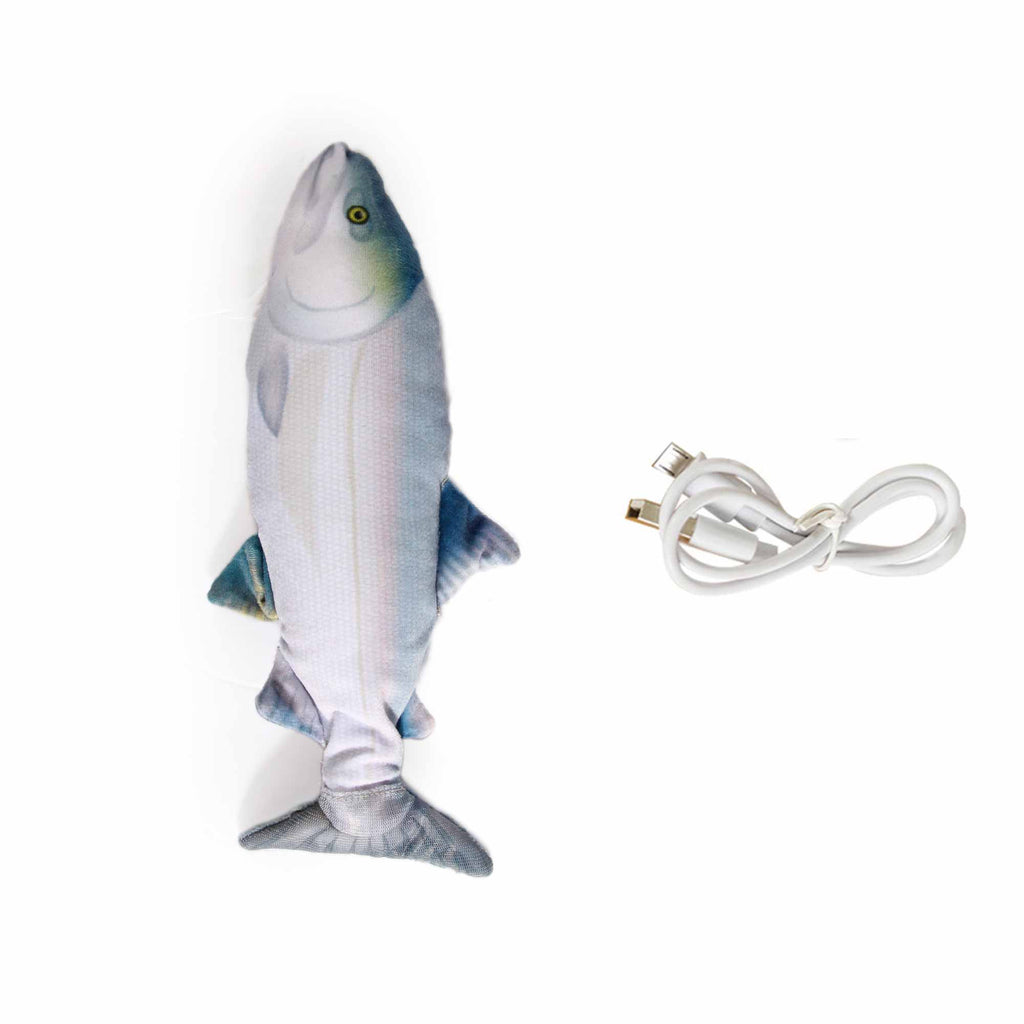 Jittering Sardine Cat Toy Flopping Dancing Fish + Catnip Silvervine Electric USB - Luxe Whiskers