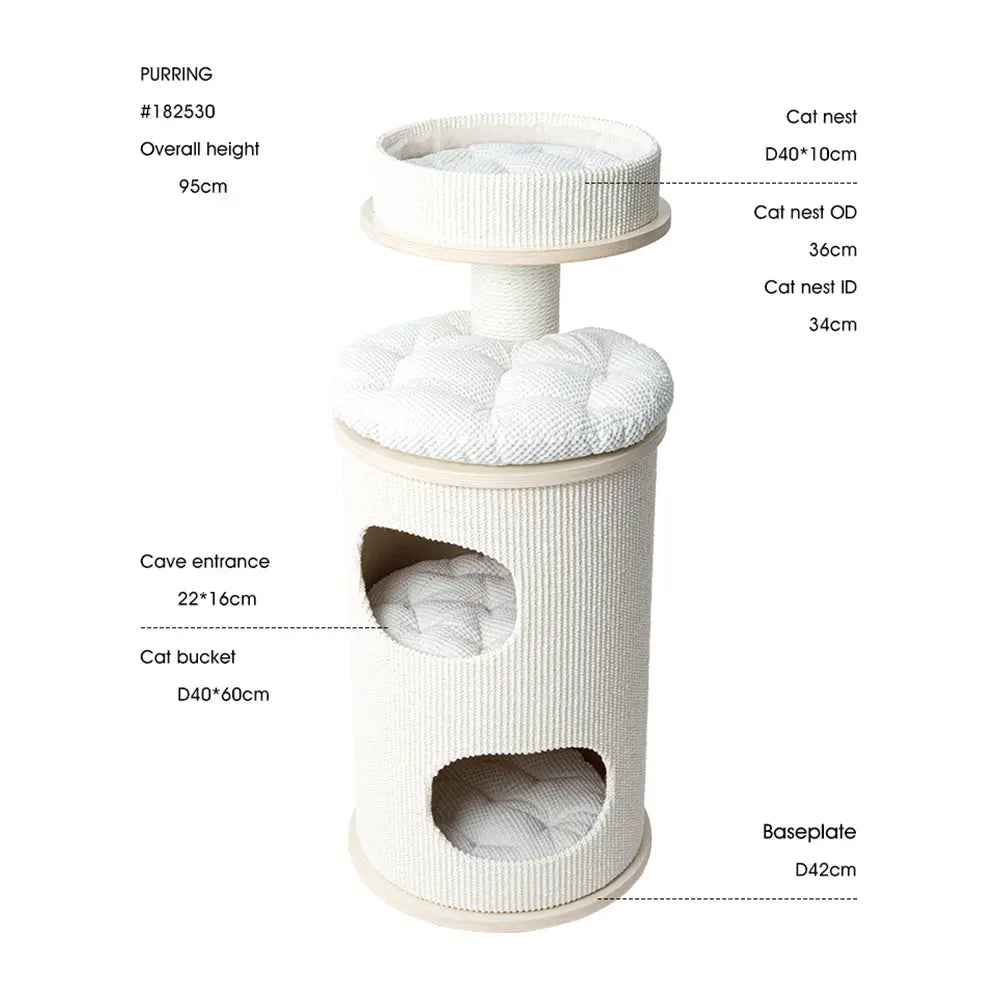 HONEYPOTCAT PURRING Multi-Level Sisal Barrel Cat Tower - 95cm - Luxe Whiskers
