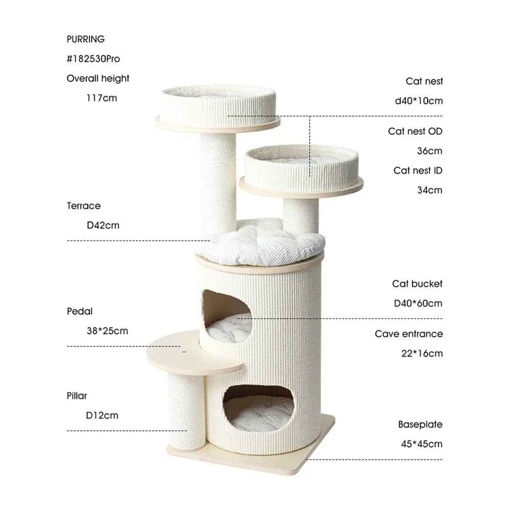 HONEYPOTCAT PURRING Multi-Level Sisal Barrel Cat Tower - PRO 117cm - Luxe Whiskers