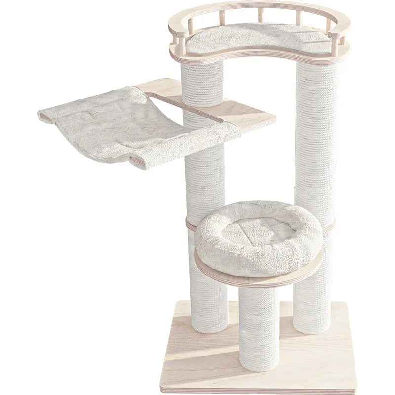HONEYPOTCAT Leisure Loft With Hammock & Scratch Post - White Velvet - 127cm - Luxe Whiskers