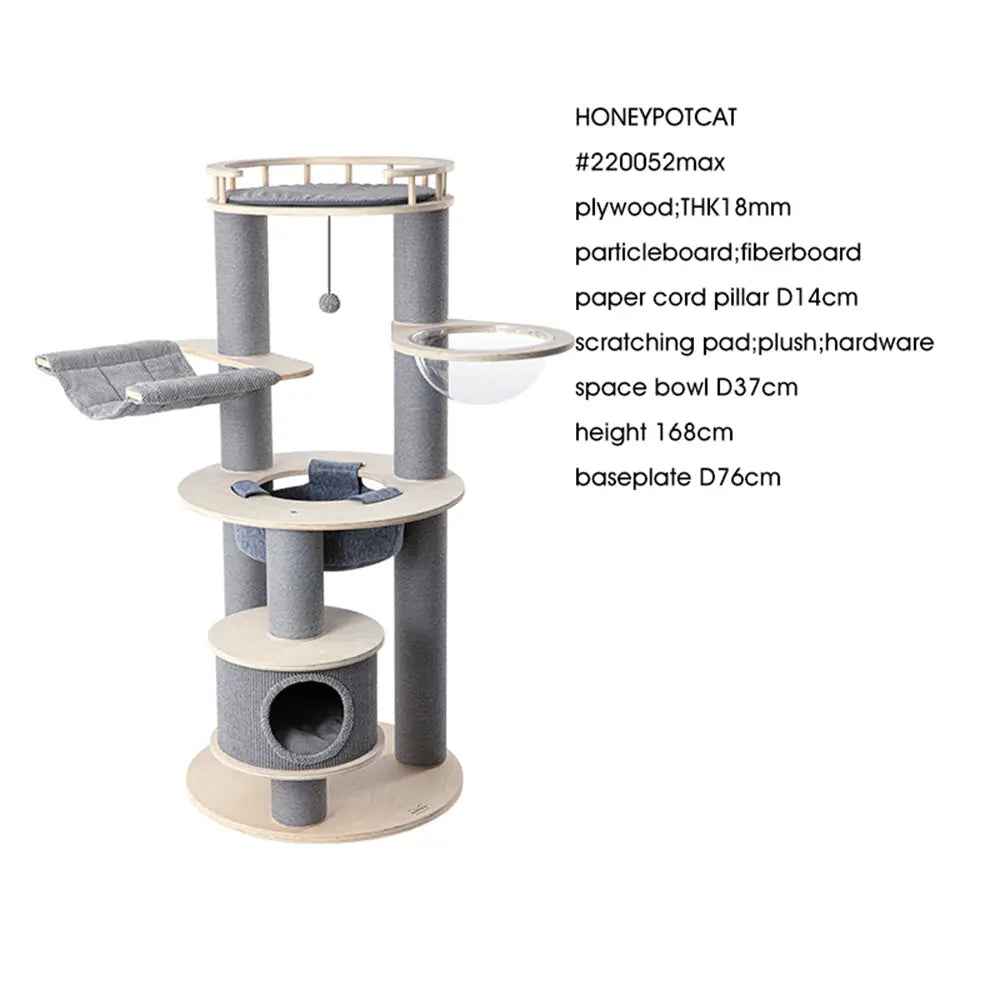 HONEYPOTCAT Majestic Reinforced Multi-Level Cat Tree With Hammock - 168cm - Luxe Whiskers
