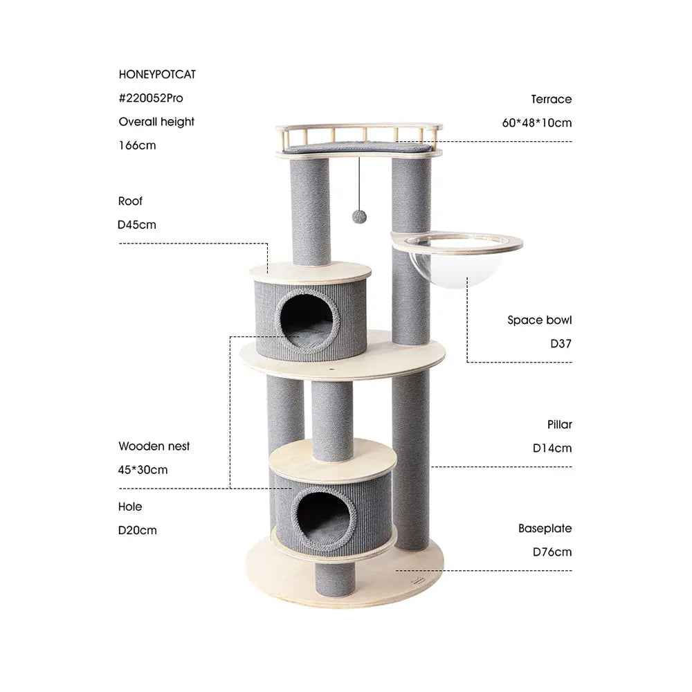 HONEYPOTCAT Majestic Reinforced Multi-Level Cat Tree - 165cm - Luxe Whiskers