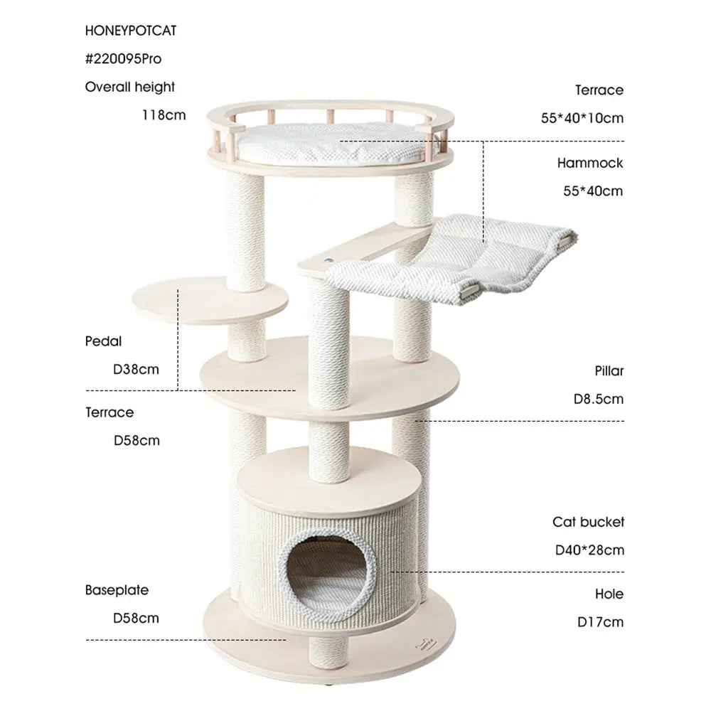 HONEYPOTCAT Enduring Sisal & Wood Tree - 128cm - Luxe Whiskers