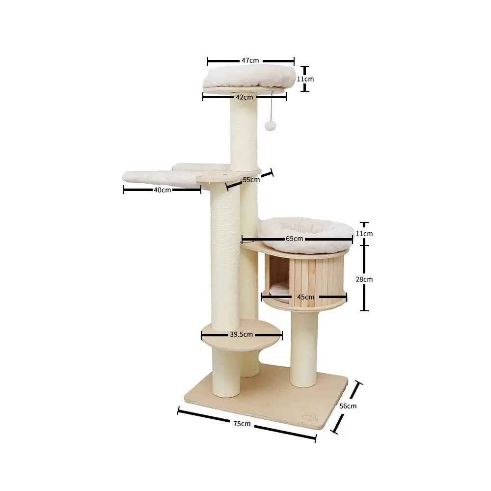 CATIO VINTAGE Solid Wood Cat Tree - 166cm - Luxe Whiskers