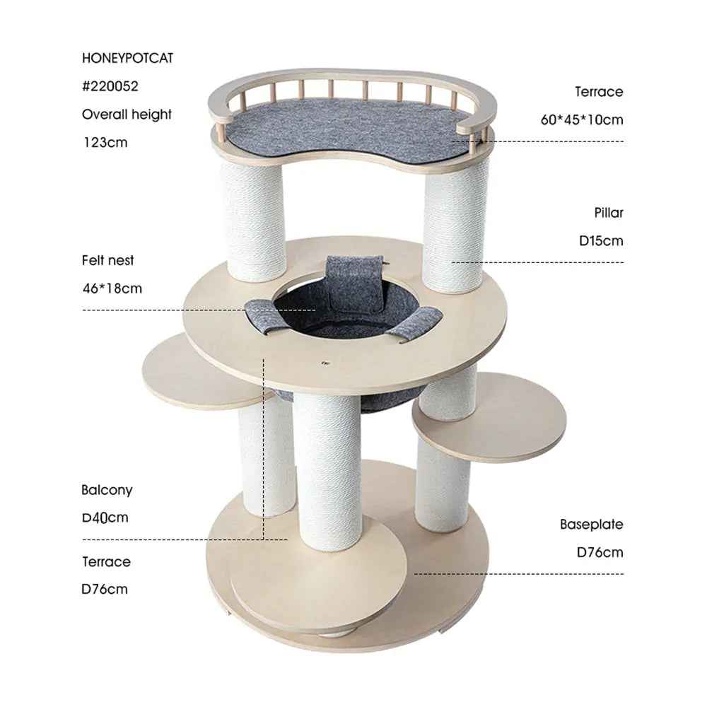 HONEYPOTCAT Harmony Wood Cat Tower - 123cm - Luxe Whiskers