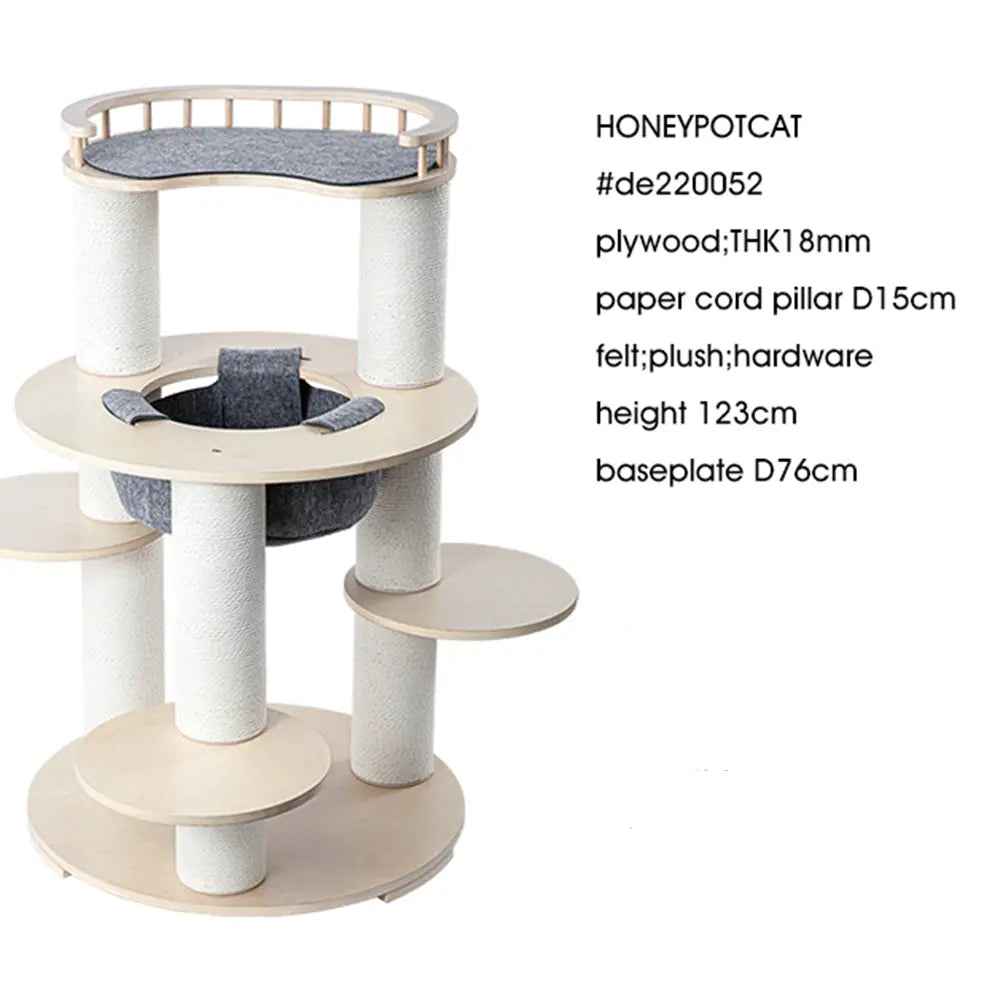 HONEYPOTCAT Harmony Wood Cat Tower - 123cm - Luxe Whiskers