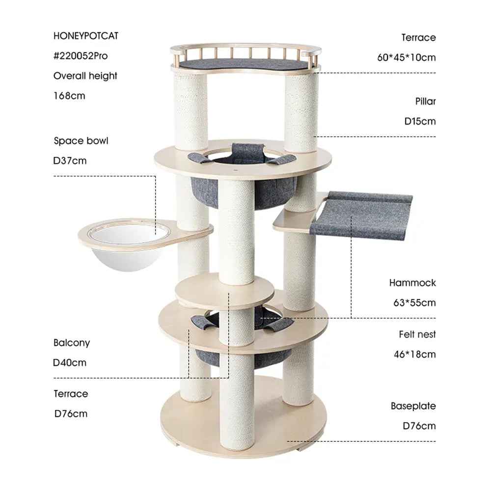 HONEYPOTCAT Harmony Wood Cat Tower - 168cm - Luxe Whiskers