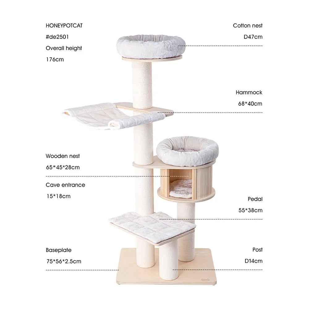 HONEYPOTCAT Signature Solid Wood Cat Tower - 175.5cm - Luxe Whiskers