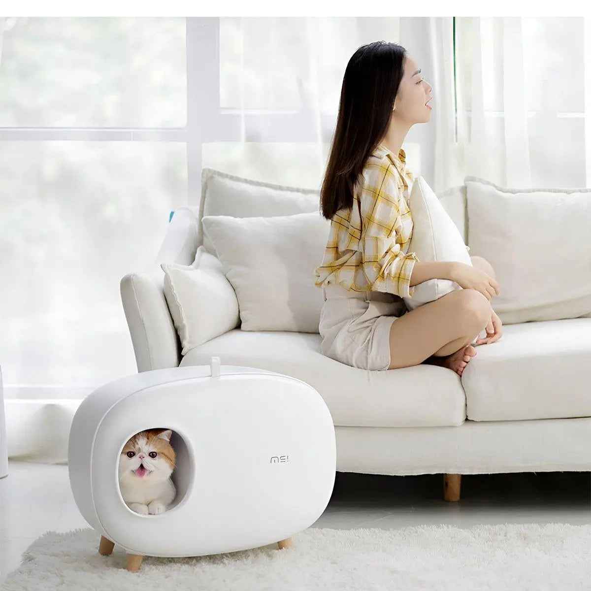 Modern Cat Litter Box Semi-closed - White - Luxe Whiskers