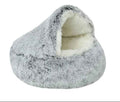 Plush Hooded Cat Bed - Grey 40cm - Luxe Whiskers