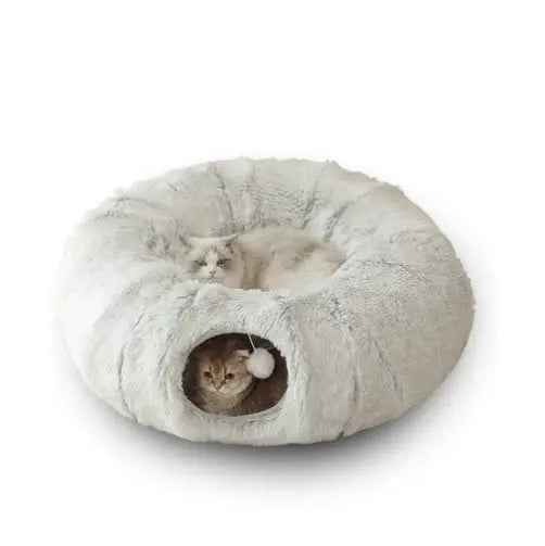 2-in-1 Dark Cat Bed with Cozy Hidden Tunnel - Grey - Luxe Whiskers