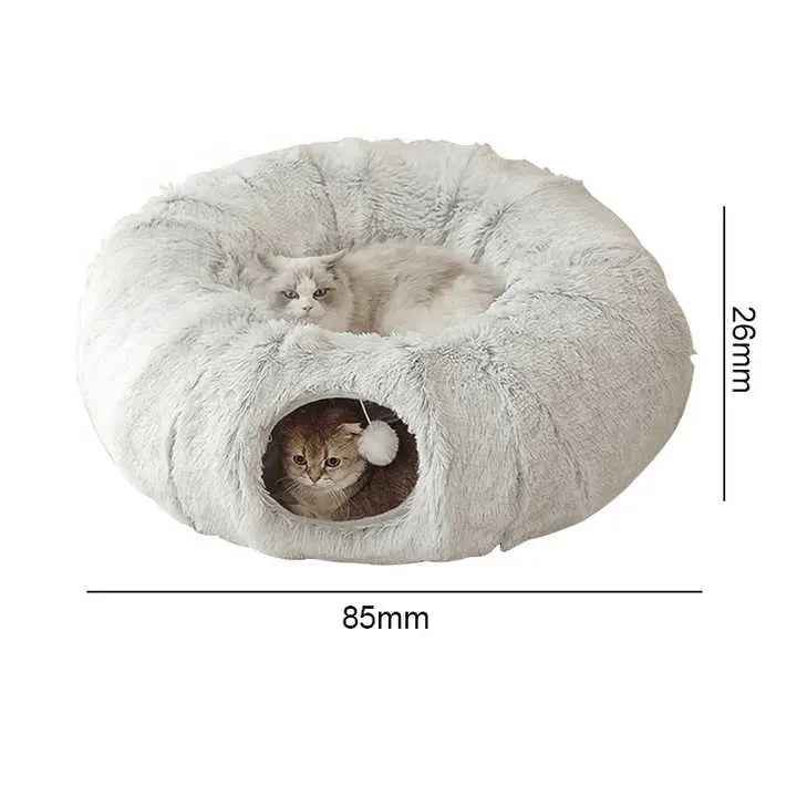 2-in-1 Dark Cat Bed with Cozy Hidden Tunnel - Grey - Luxe Whiskers