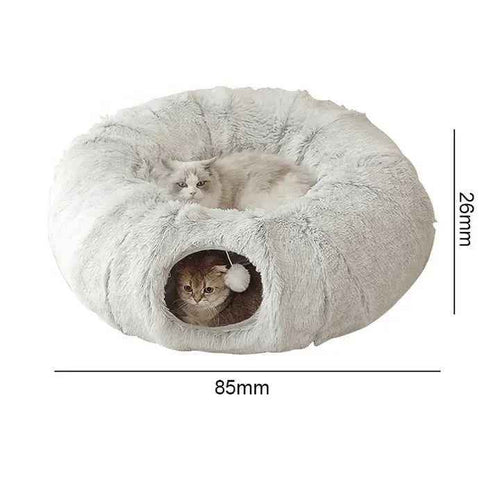 2-in-1 Dark Cat Bed with Cozy Hidden Tunnel - Grey - Luxe Whiskers