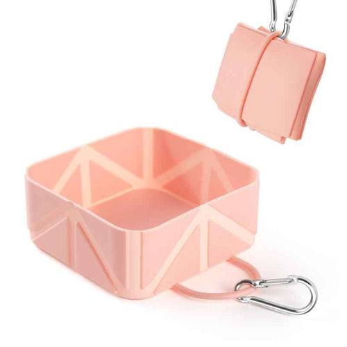 2 Pcs Silicone Travel Square Pet Bowl 500ml - Pink - Luxe Whiskers