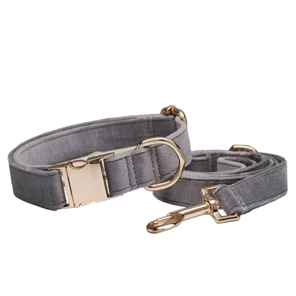 Grey Luxury Velvet Cat Collar & Leash Set - XS