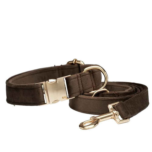 Brown Luxury Velvet Cat Collar & Leash Set - S