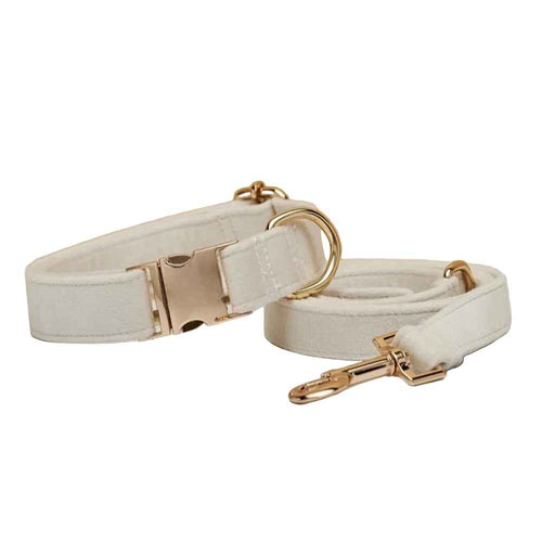 Beige Luxury Velvet Cat Collar & Leash Set - S