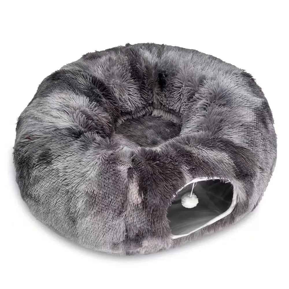 2-in-1 Dark Cat Bed with Cozy Hidden Tunnel - Dark Grey - Luxe Whiskers
