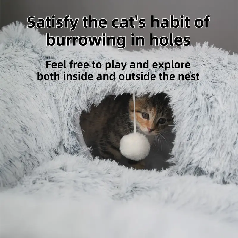 2-in-1 Dark Cat Bed with Cozy Hidden Tunnel - Dark Grey - Luxe Whiskers