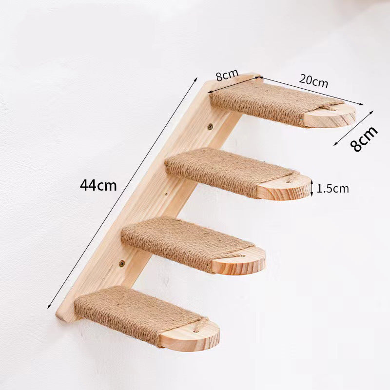 2-Tier Solid Wood Wall-Mounted Cat Climbing Ladder - Vertical Jumping Steps for Indoor Cats with Installation Kit Luxe Whiskers
