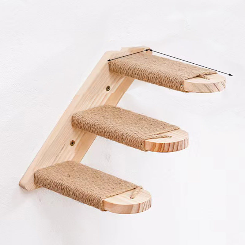 3-Tier Solid Wood Wall-Mounted Cat Climbing Ladder - Vertical Jumping Steps for Indoor Cats with Installation Kit Luxe Whiskers