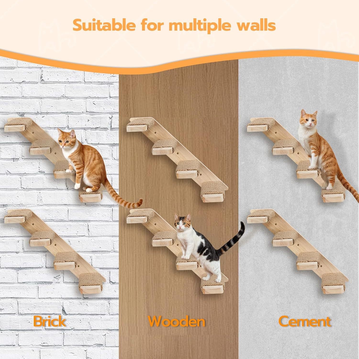 3-Tier Solid Wood Wall-Mounted Cat Climbing Ladder - Vertical Jumping Steps for Indoor Cats with Installation Kit Luxe Whiskers