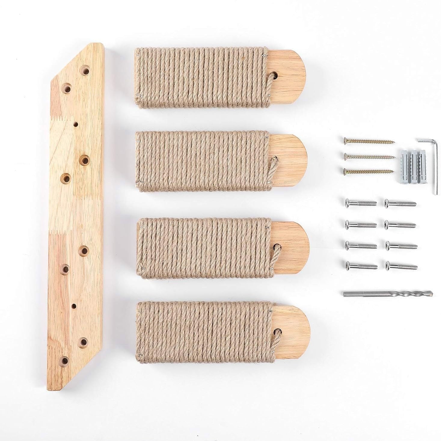 3-Tier Solid Wood Wall-Mounted Cat Climbing Ladder - Vertical Jumping Steps for Indoor Cats with Installation Kit Luxe Whiskers