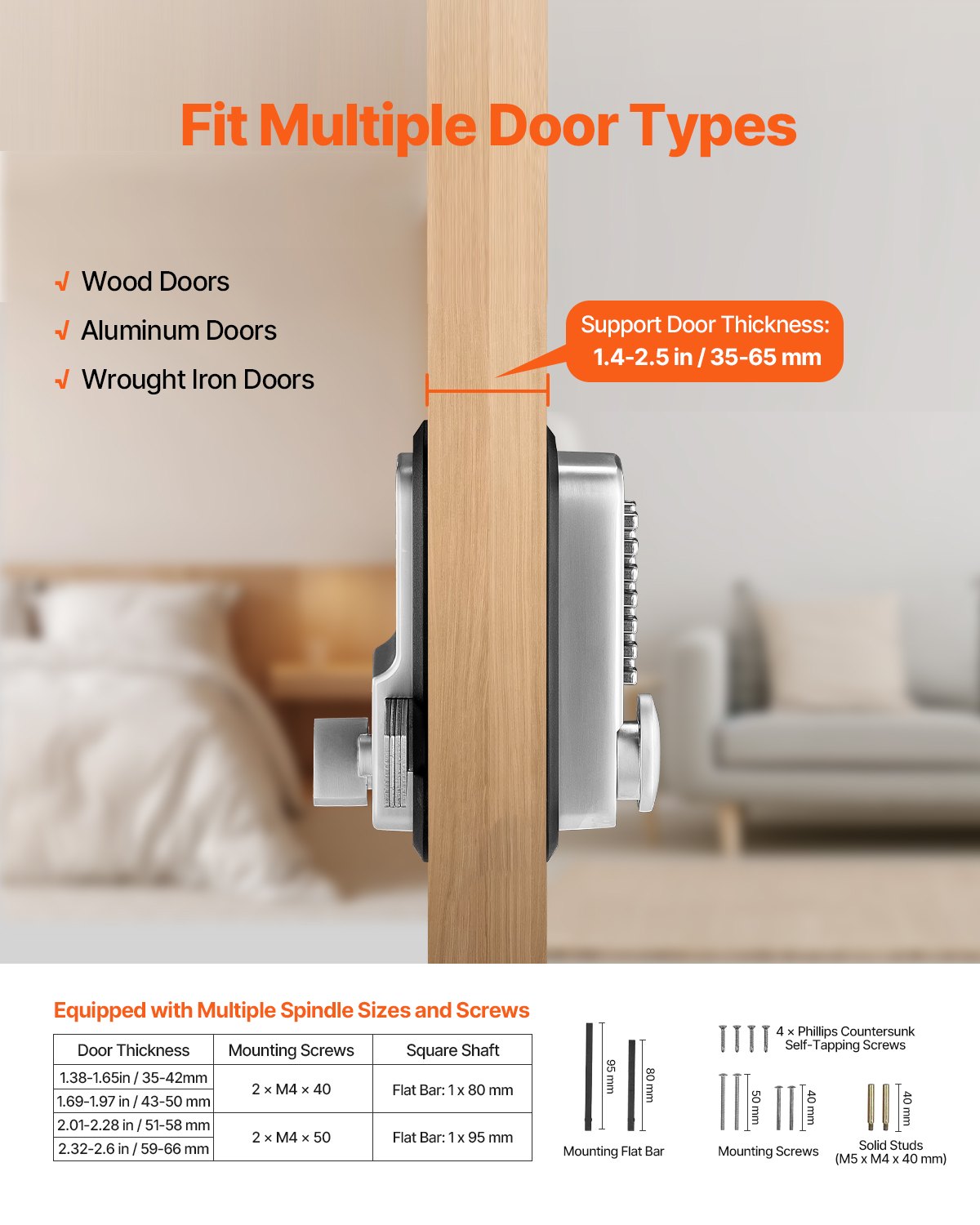 Mechanical Keyless Entry Door Lock, 14 Key Mechanical Door Lock, Mechanical Keypad Door Lock with Adjustable Thumb Knob, Single-Side Zinc Alloy Waterproof Keyless Gate Lock, for Home Office Luxe Whiskers