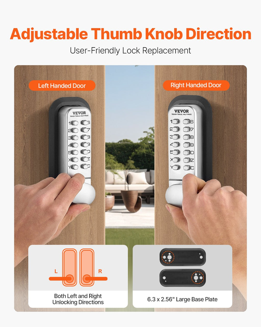 Mechanical Keyless Entry Door Lock, 14 Key Mechanical Door Lock, Mechanical Keypad Door Lock with Adjustable Thumb Knob, Single-Side Zinc Alloy Waterproof Keyless Gate Lock, for Home Office Luxe Whiskers