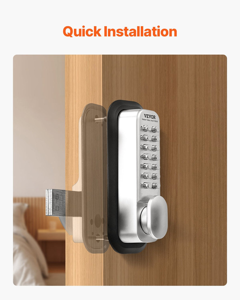 Mechanical Keyless Entry Door Lock, 14 Key Mechanical Door Lock, Mechanical Keypad Door Lock with Adjustable Thumb Knob, Single-Side Zinc Alloy Waterproof Keyless Gate Lock, for Home Office Luxe Whiskers