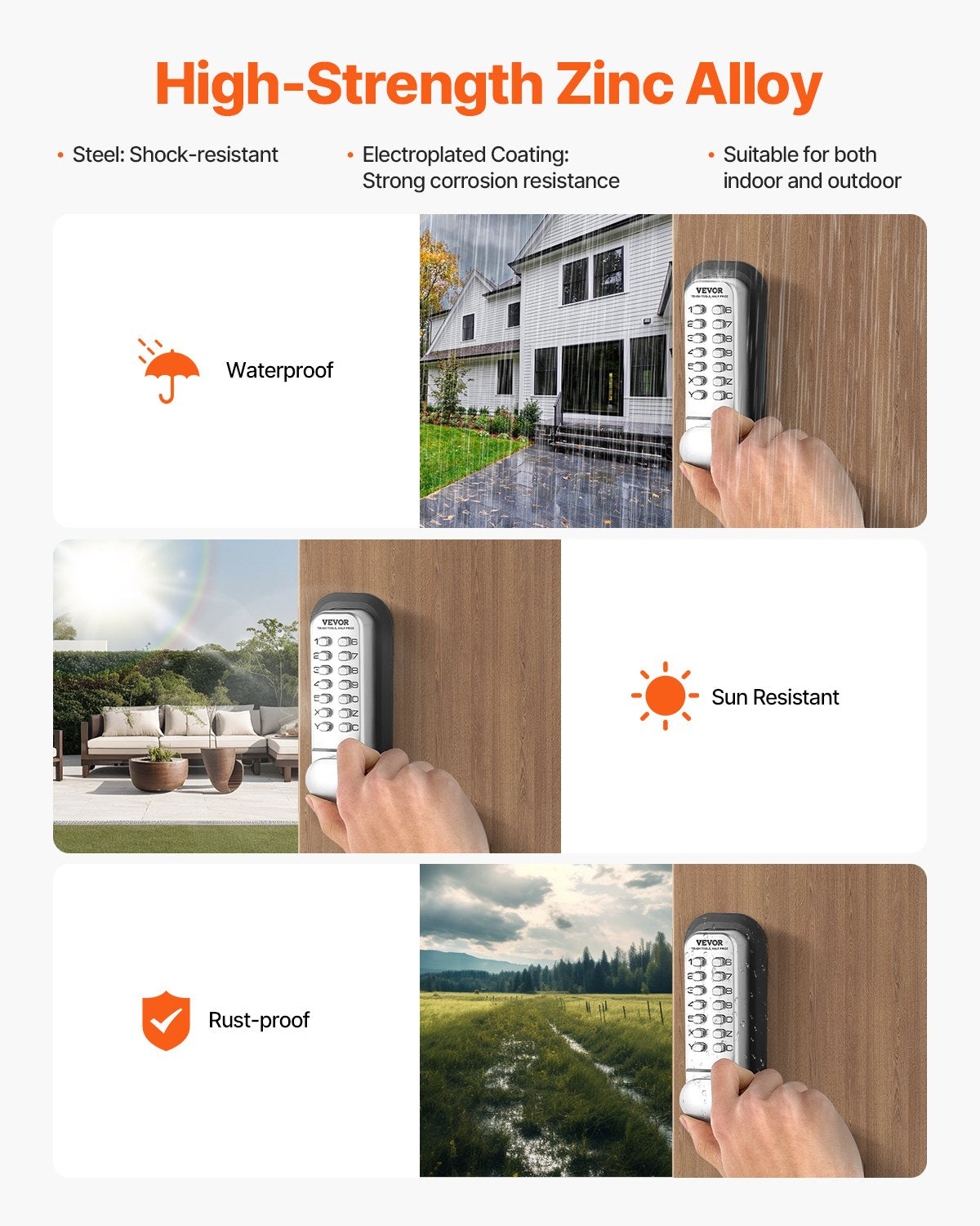 Mechanical Keyless Entry Door Lock, 14 Key Mechanical Door Lock, Mechanical Keypad Door Lock with Adjustable Thumb Knob, Single-Side Zinc Alloy Waterproof Keyless Gate Lock, for Home Office Luxe Whiskers