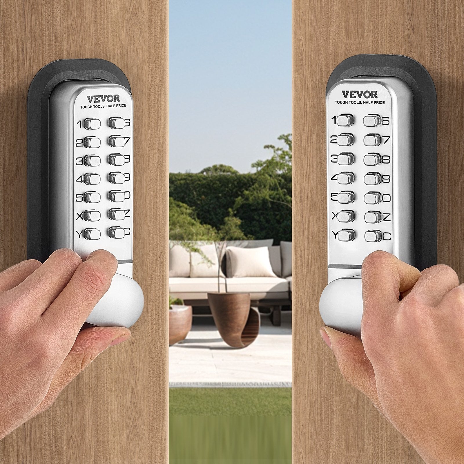 Mechanical Keyless Entry Door Lock, 14 Key Mechanical Door Lock, Mechanical Keypad Door Lock with Adjustable Thumb Knob, Single-Side Zinc Alloy Waterproof Keyless Gate Lock, for Home Office Luxe Whiskers