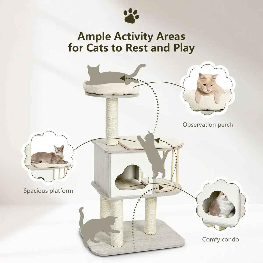 NNECW Modern Cat Tower with Platform Scratching Posts - 115cm - Luxe Whiskers
